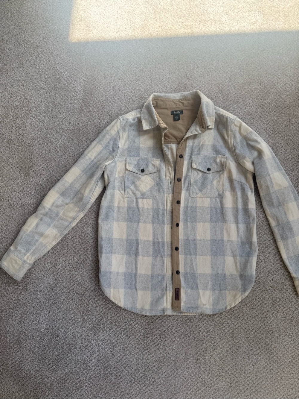 Roots Plaid Shirt Jacket in Cream & Tan